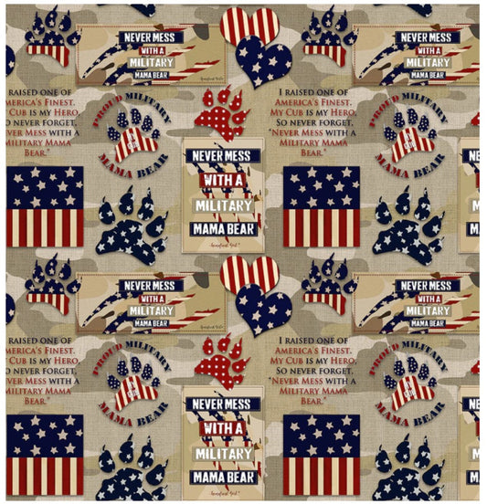 Homefront Girl Military Mama Bear Camo Allover Sykel Cotton Fabric Sykel 10432