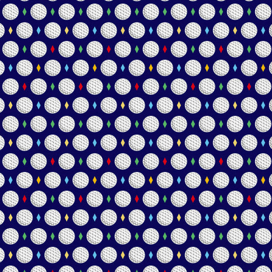 Let's Go Golfing Golf Balls & Diamonds Blue Paintbrush Studio Cotton Fabric PBS-120-25201