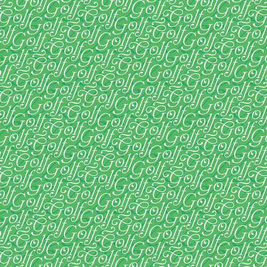 Let's Go Golfing Golf Script White Cream Green Paintbrush Studio Cotton Fabric PBS-120-25198