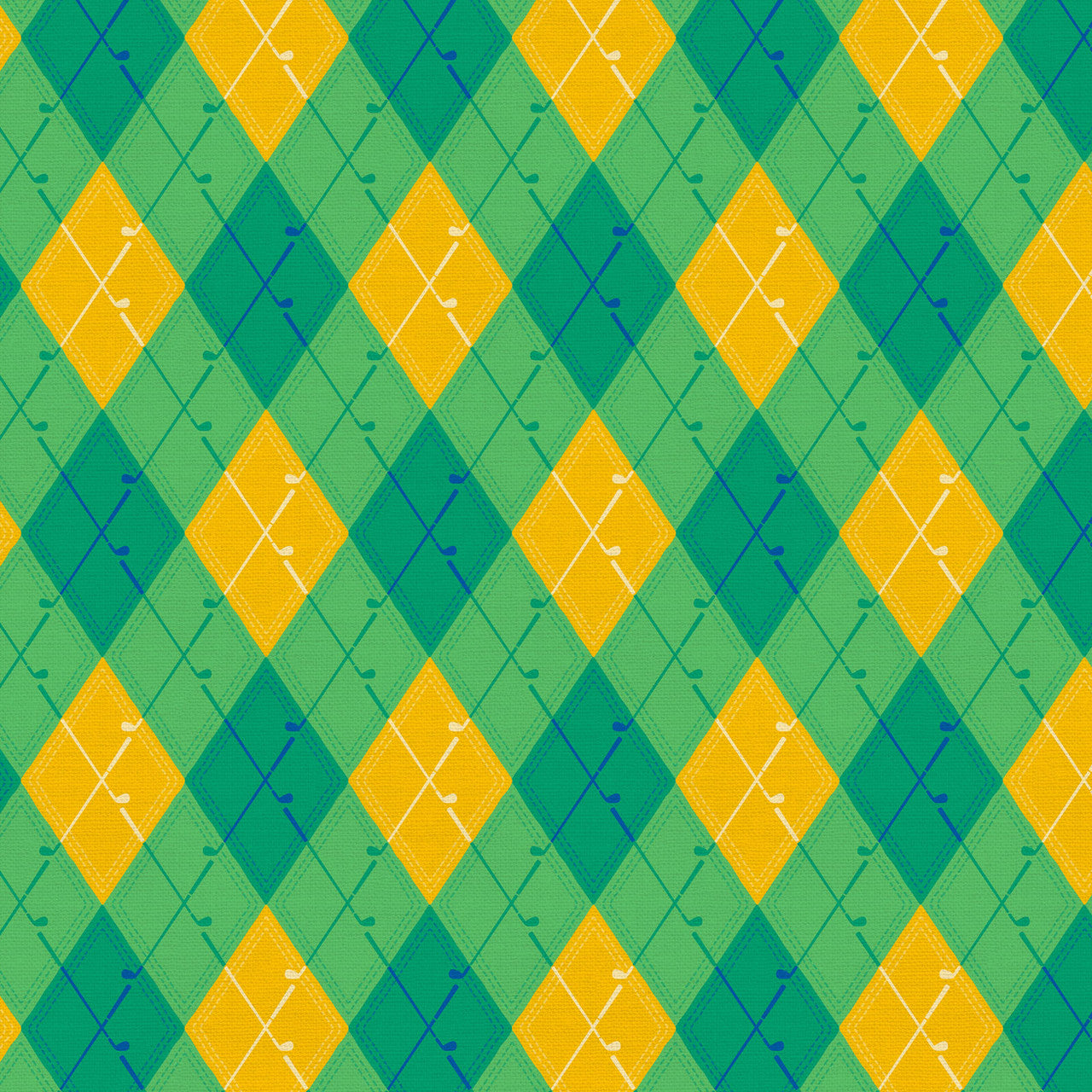 Let's Go Golfing Putter Argyle Yellow Green Paintbrush Studio Cotton Fabric PBS-120-25205