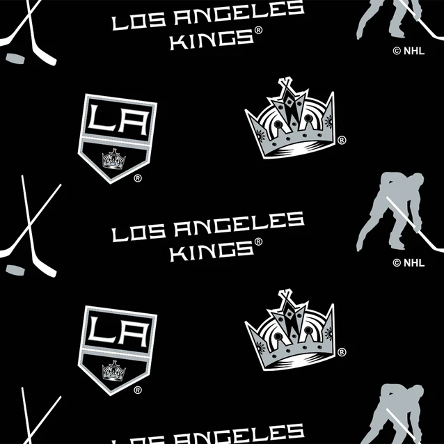 Los Angeles Kings NHL Hockey Tossed Allover Sykel Enterprises Polyester Fleece Fabric NHL-035-KNG