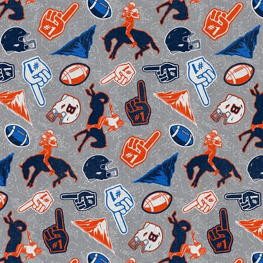 Mile High Matchup Denver Finger Fan Football Grey Blue Orange Paintbrush Studio Cotton Fabric PBS-120-26817