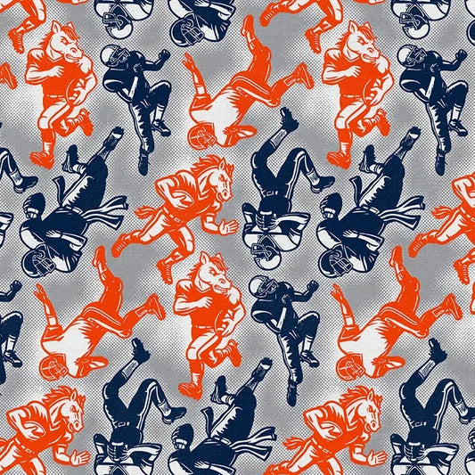 Mile High Matchup Denver Mountain Matchup Football Players Blue Orange Paintbrush Studio Cotton Fabric PBS-120-26820