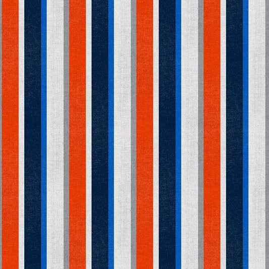 Mile High Matchup Denver Stadium Stripes Football Blue Orange Paintbrush Studio Cotton Fabric PBS-120-26826