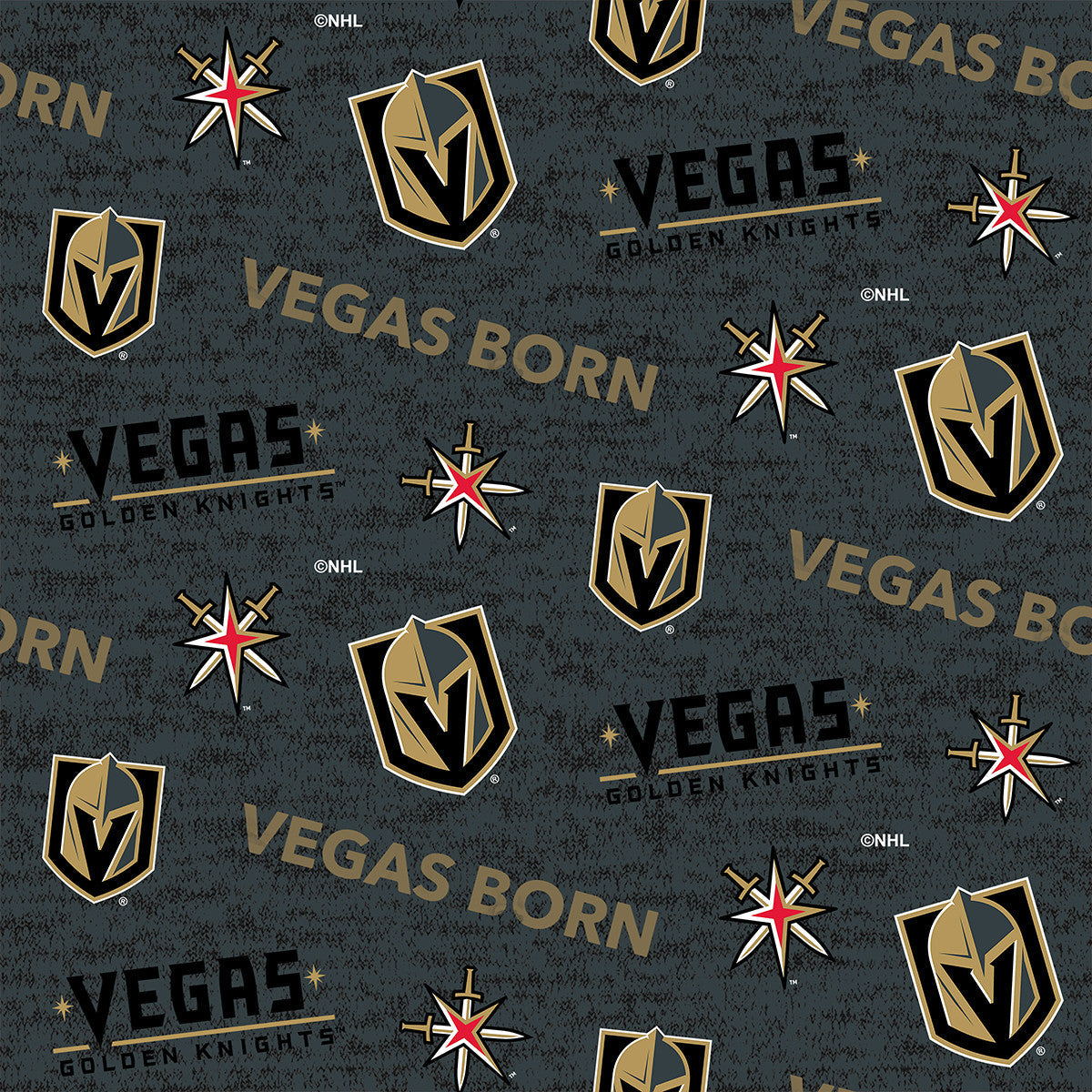 Vegas Golden Knights NHL Hockey Vegas Born Sykel Enterprises Polyester FLEECE Fabric NHL-1209-KNI