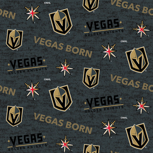 Vegas Golden Knights NHL Hockey Vegas Born Sykel Enterprises Polyester FLEECE Fabric NHL-1209-KNI