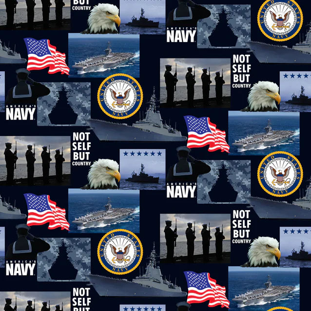 Navy USA Military Armed Forces Geometric Sykel Enterprises Cotton Fabric SYK-021-2N