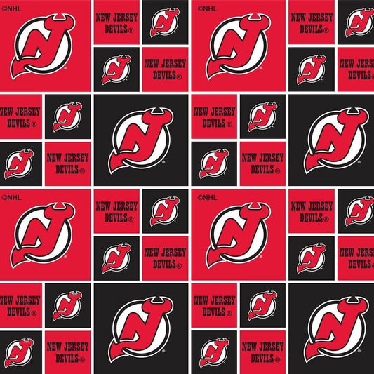New Jersey Devils NHL Hockey Box Design Cotton Fabric NHL-020-DEV