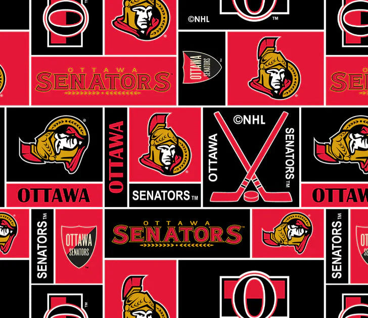 Ottawa Senators NHL Hockey Geometric Sykel Enterprises Polyester FLEECE Fabric NHL-012-SEN