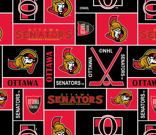 Ottawa Senators NHL Hockey Geometric Sykel Enterprises Polyester FLEECE Fabric NHL-012-SEN
