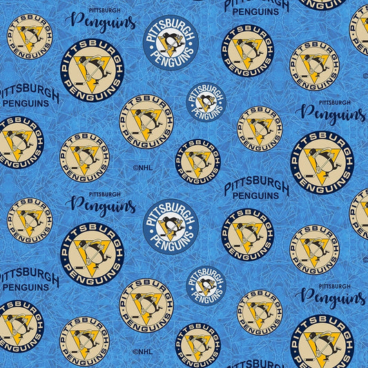 Pittsburgh Penguins NHL Hockey Medallions Blue Design Cotton Fabric 1126 PEN
