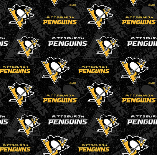 Pittsburgh Penguins NHL Hockey Tone on Tone Design Cotton Fabric NHL-1199-PEN