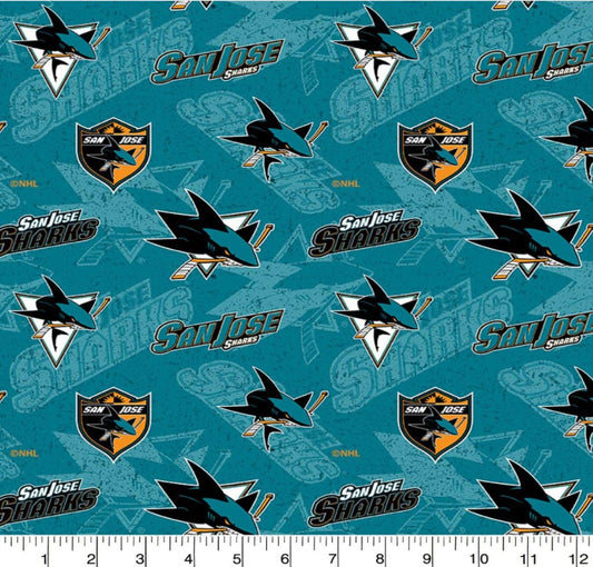San Jose Sharks NHL Hockey Tone on Tone design Cotton Fabric NHL-1199-SJS