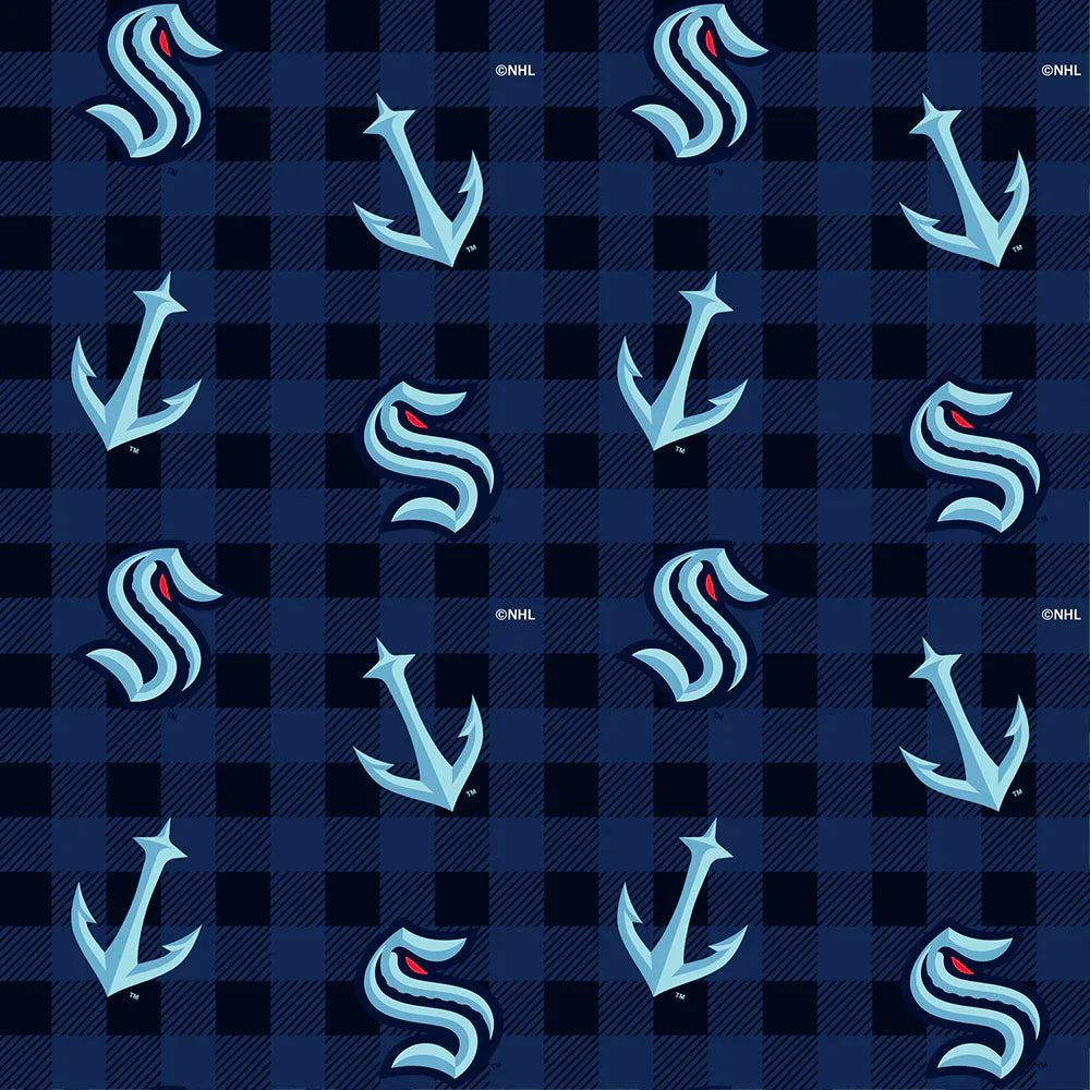 Seattle Kraken NHL Hockey Check FLANNEL Sykel Enterprises Cotton Fabric NHL-1192-KRA