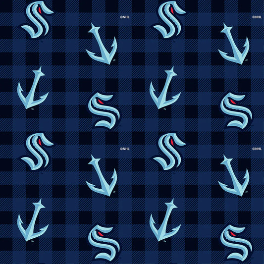 Seattle Kraken NHL Hockey Check FLANNEL Sykel Enterprises Cotton Fabric NHL-1192-KRA