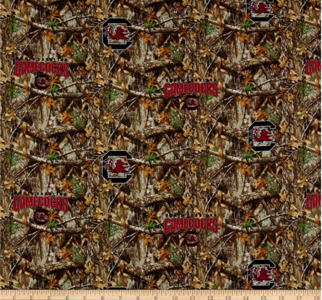 South Carolina Gamecocks NCAA College Realtree Camouflage Allover Sykel Enterprises Cotton Fabric SC-1163 | US Fabric Shop
