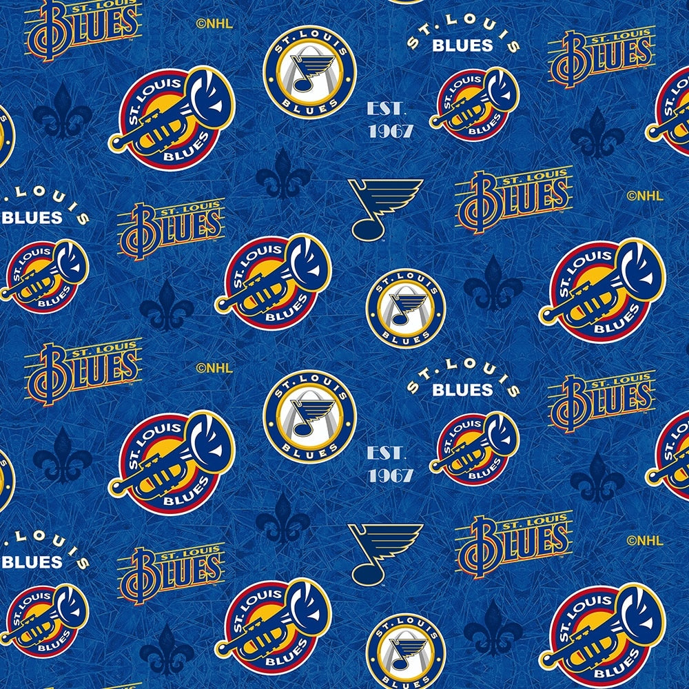 St Louis Blues NHL Hockey Logo and Music Design Cotton Fabric NHL-1226-SLB