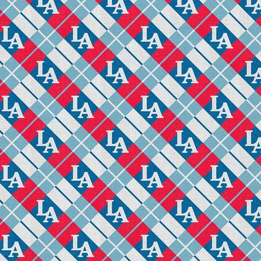 The Final Inning Los Angeles LA Argyle Baseball Red Blue Paintbrush Studio Cotton Fabric PBS-120-26600