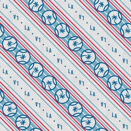 The Final Inning Los Angeles LA Baseball Diagonal Stripes Red Blue Paintbrush Studio Cotton Fabric PBS-120-26597