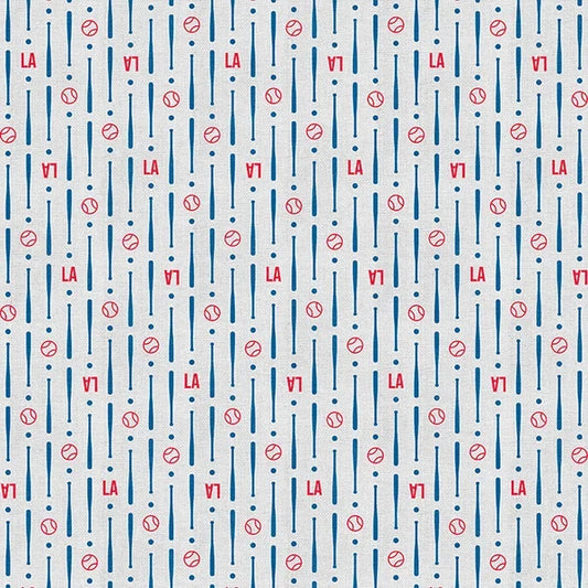 The Final Inning Los Angeles LA Baseball Ditsy Red Blue Paintbrush Studio Cotton Fabric PBS-120-26603