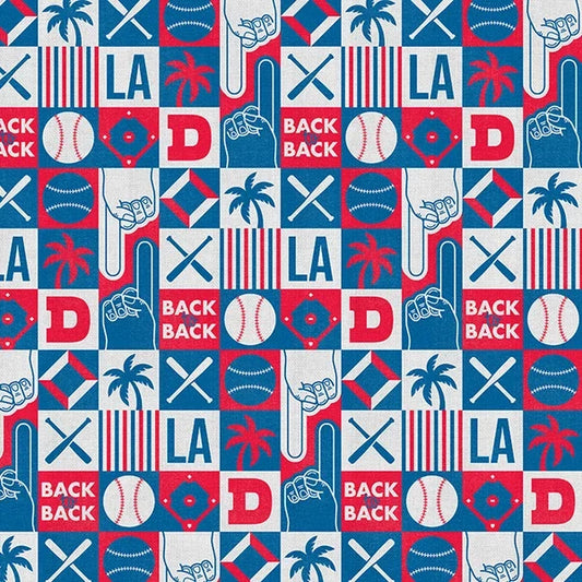 The Final Inning Los Angeles LA Baseball Icons Red Blue Paintbrush Studio Cotton Fabric PBS-120-26587