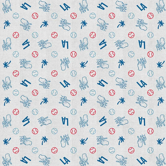 The Final Inning Los Angeles LA Baseball Toss Glove Palm Trees Red Blue Paintbrush Studio Cotton Fabric PBS-120-26589