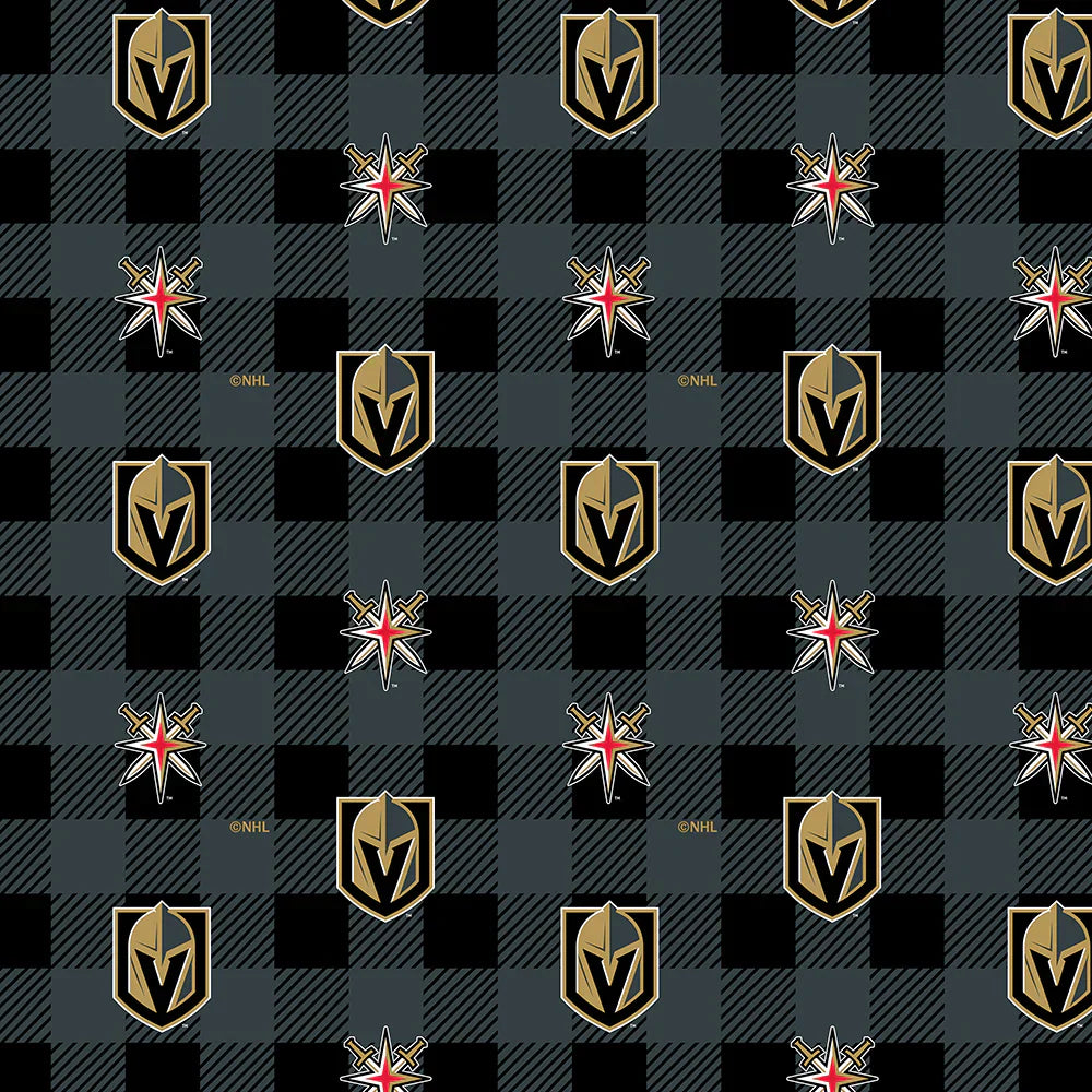 Vegas Golden Knights NHL Hockey Buffalo Plaid Sykel Enterprises Polyester FLEECE Fabric NHL-1190-KNI