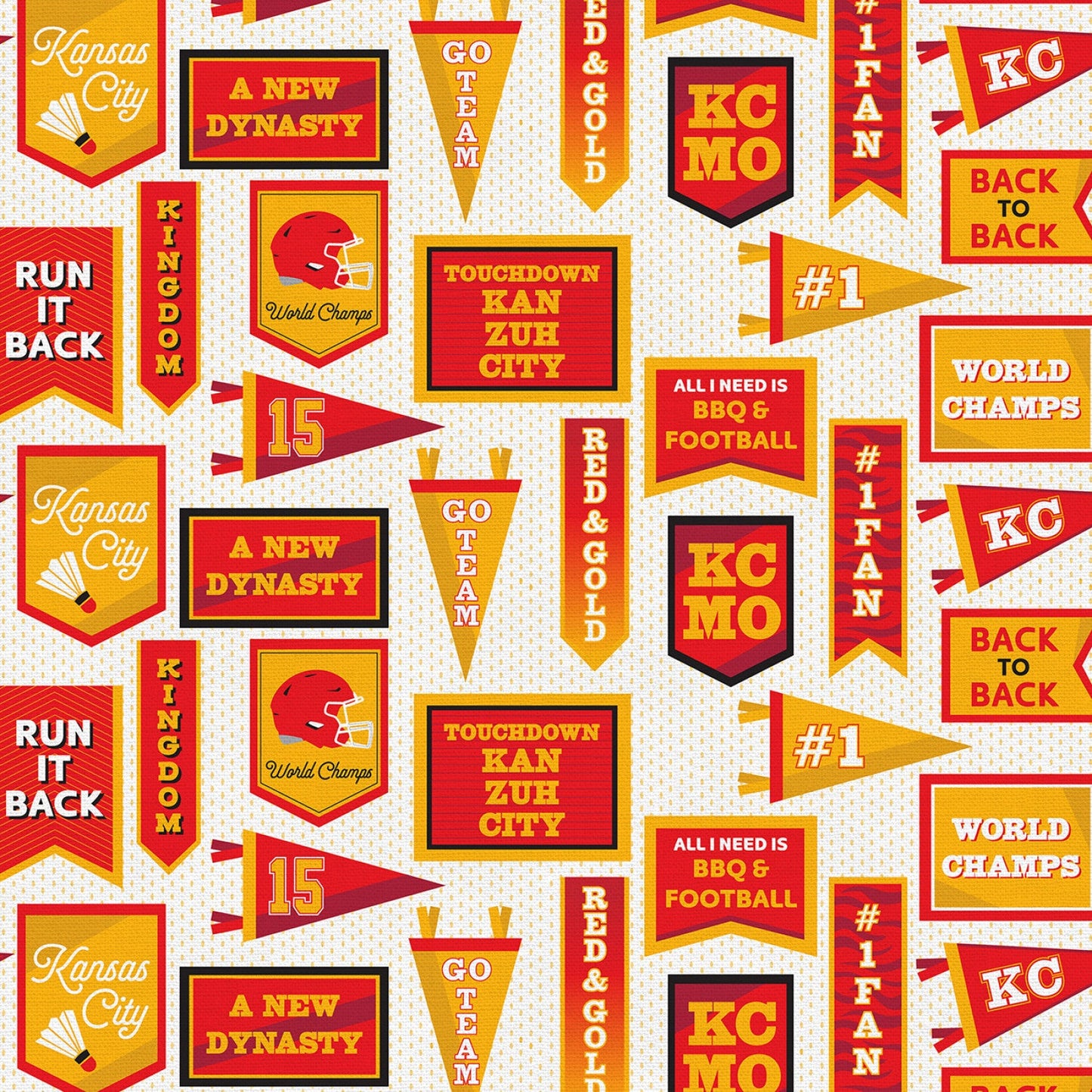 What a Catch Kansas City Chiefs Football Pennant Flags Cream PBS Collection PaintBrush Studio Cotton Fabric PBS-120-24890