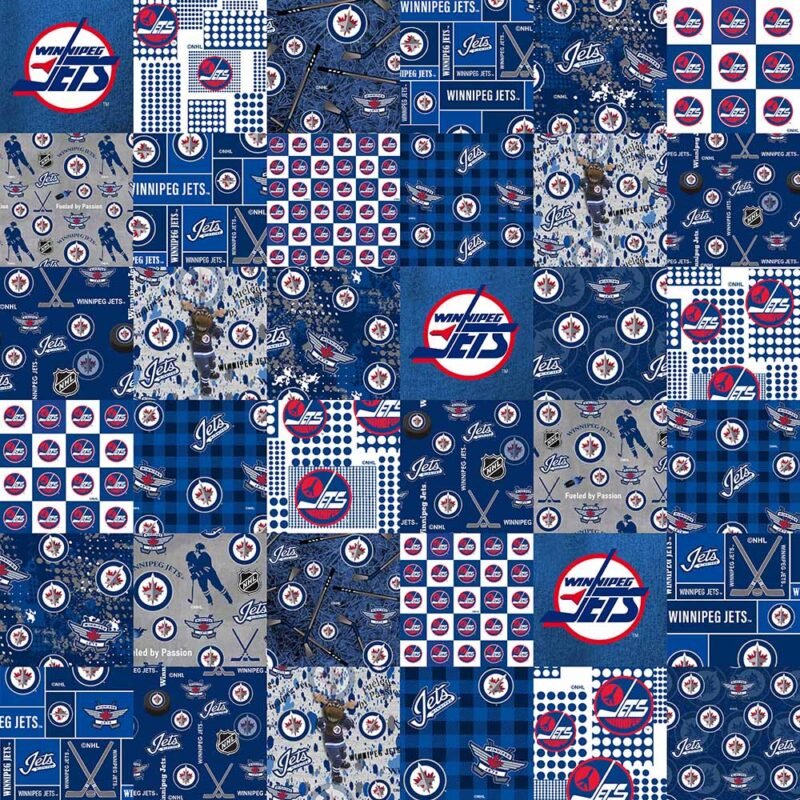 Winnipeg Jets NHL Hockey Cheater Quilt Patchwork Sykel Enterprises Cotton Fabric NHL-1363-JET