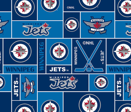 Winnipeg Jets NHL Hockey Geometric Sykel Enterprises Polyester FLEECE Fabric NHL-012-JET