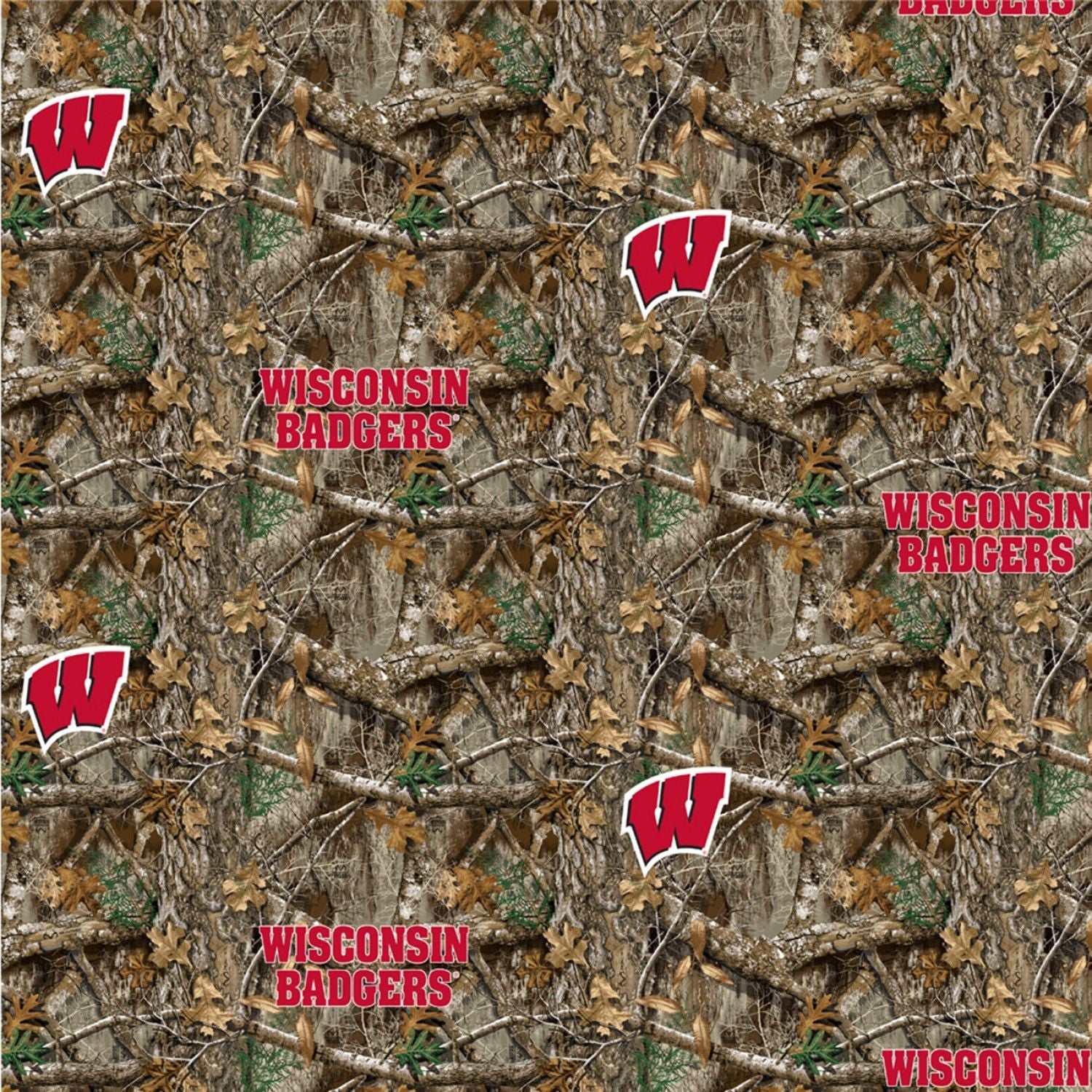 Wisconsin Badgers NCAA College Realtree Camo Cotton Fabric WIS-1163 | US Fabric Shop